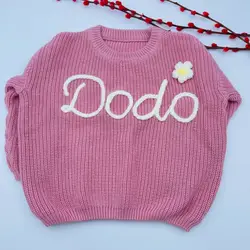 Customized Embroidery 100% Cotton Knit Toddler Gender Neutral Baby Kids Pullover Speckle Sweater Baby Girl Winter Clothes