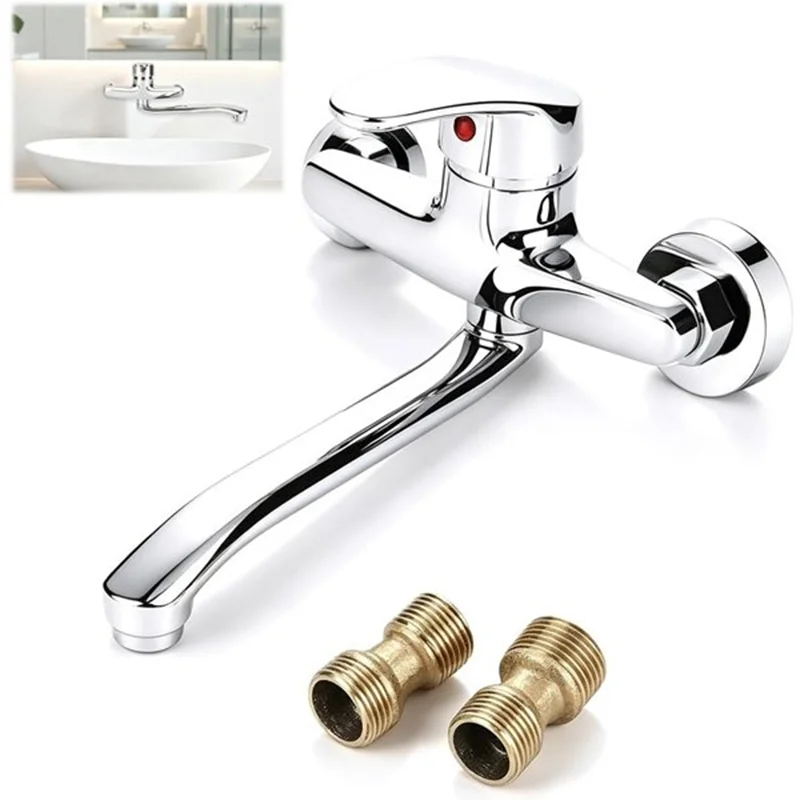 ABKO-Kitchen Tap Wall Mounted, 360° Rotatable Single Lever Mixer Tap Cold/Hot Sink Fittings Wall Mounted Sink Faucet Accessories