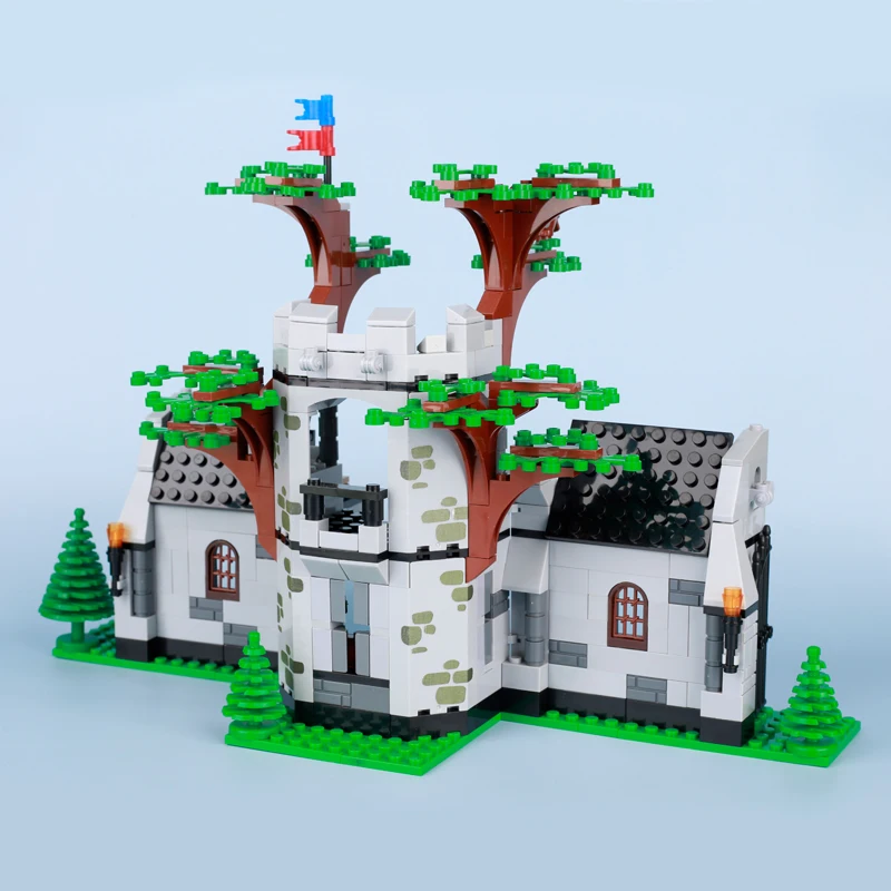 MOC Medieval Military Knights Castle Burg Building Blocks Kit Middle Age Town Stable Farm Grate Watch Tower Farm