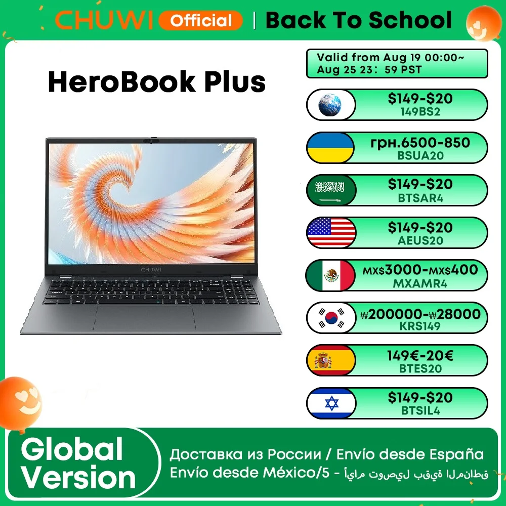 

CHUWI HeroBook Plus Laptop 15.6" FHD Screen PC Intel Celeron N4020 UHD Graphics 8GB RAM 256GB SSD Windows 11 Notebook Computer