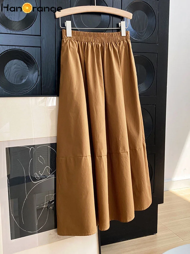 HanOrange 2024 Spring Autumn High-waisted Fluffy A-line Vintage Skirt Elastic Waist Large Swing Umbrella Skirt Retro Clothes