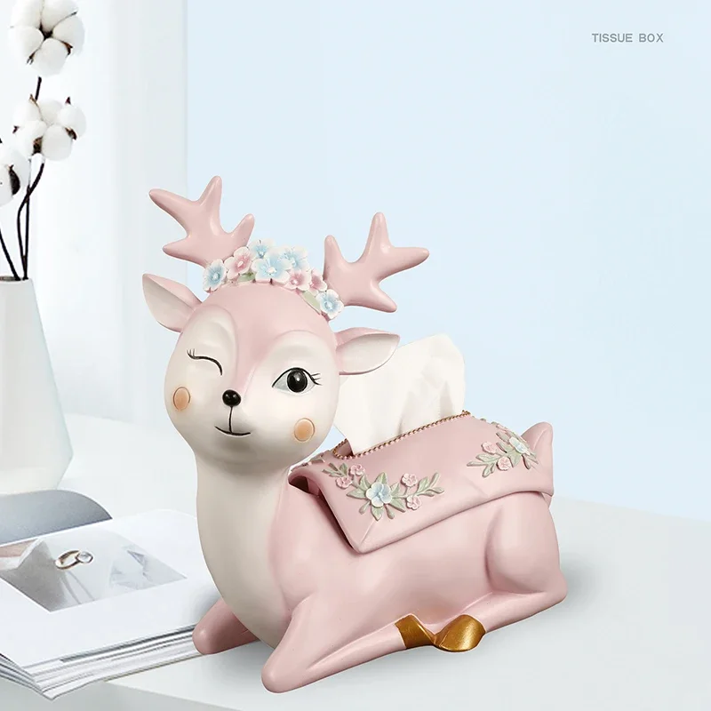 Resin Sika Deer Tissue Box Living Room Decoration Sitting Paper Towel Tube Cartoon Animal Pumping Home