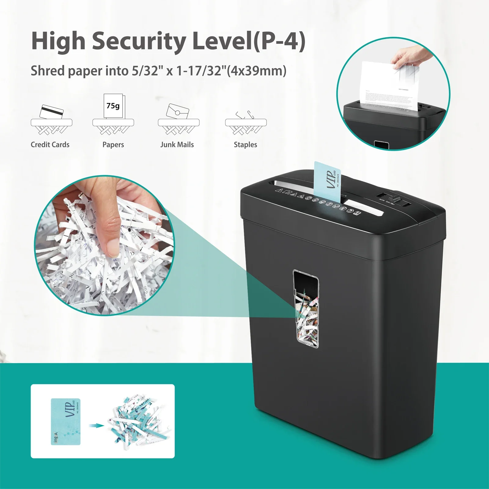 6-Sheet Cross Cut Small Document Shredder for Home Use , Portable Handle Design with 13 Liter Wastebasket,Paper Shredder