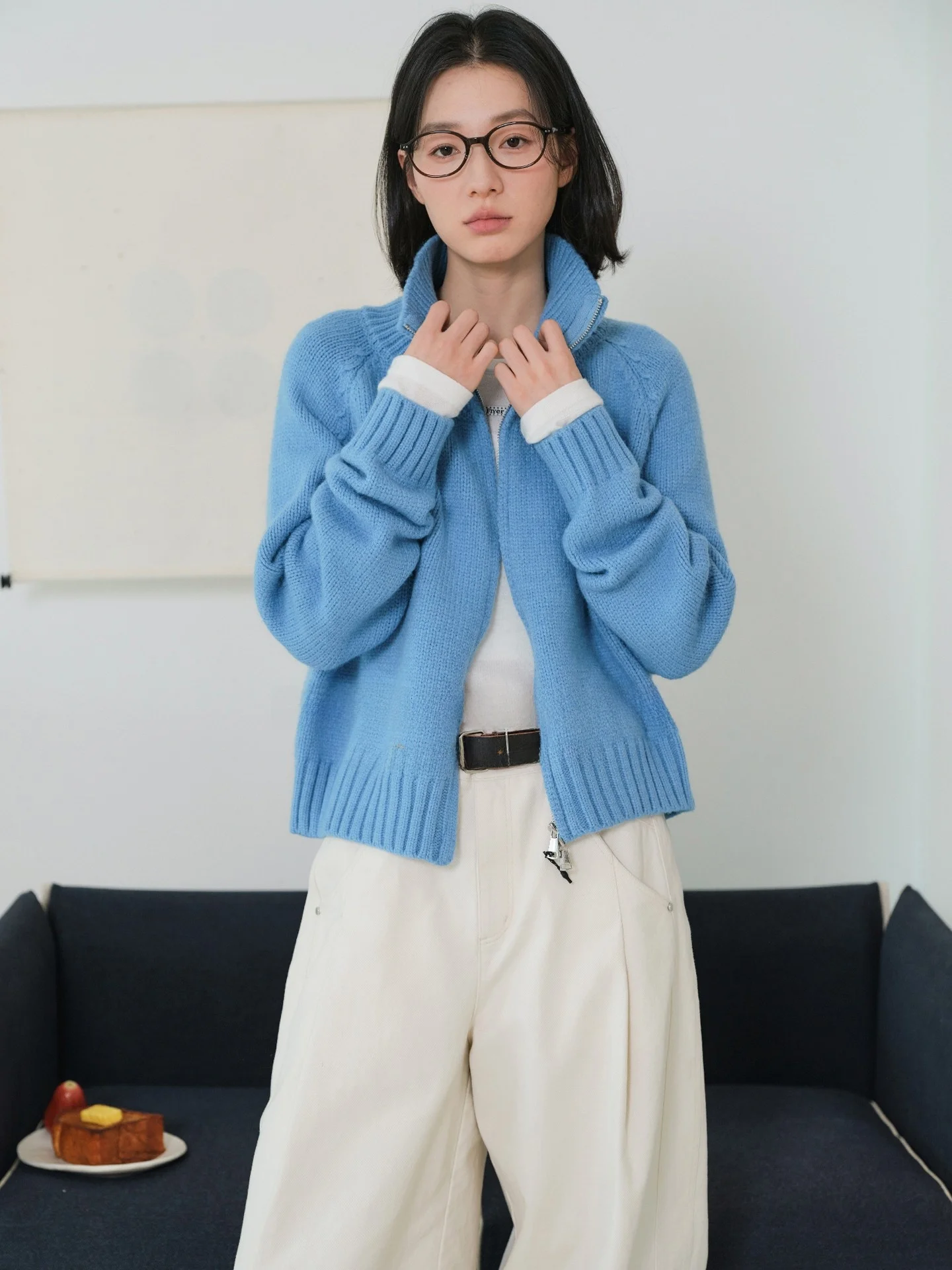 

Double Zipper Turn-Down Collar Sweater Cardigan Versatile All-Season Wear Tianji Blue Deer And Flng Bird Casual Knitwear