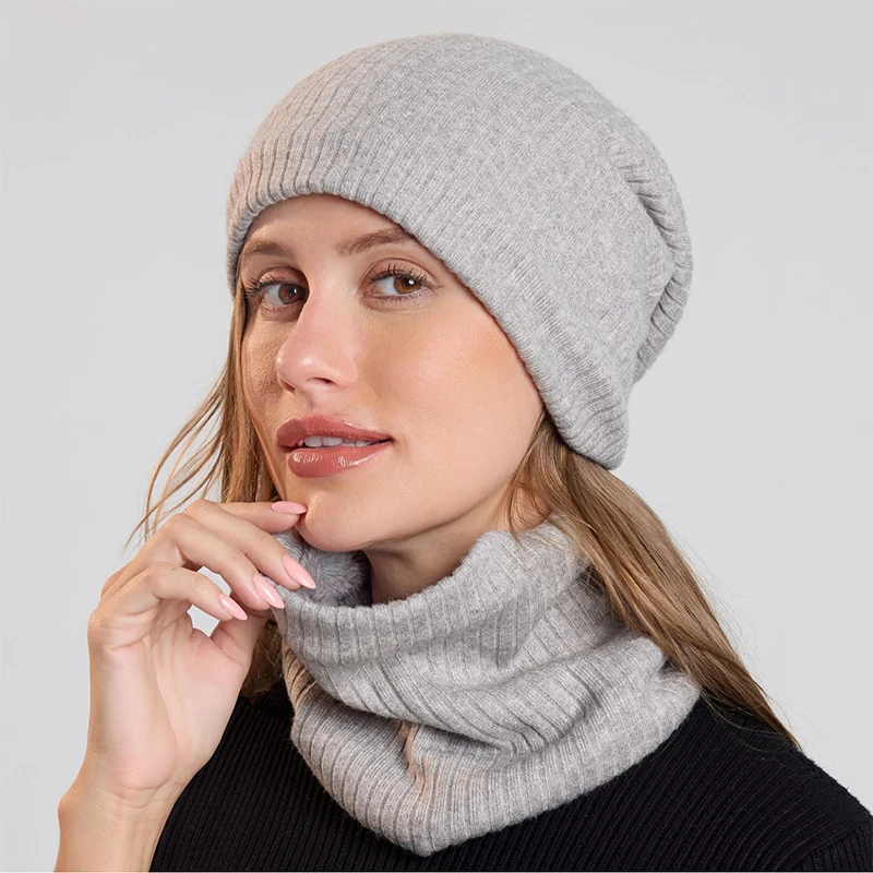 Winter Knit Hat And Scarf Set - Pure Color, Fleece-Lined, Thick And Warm, Minimalist Design, Perfect For Cold Weather