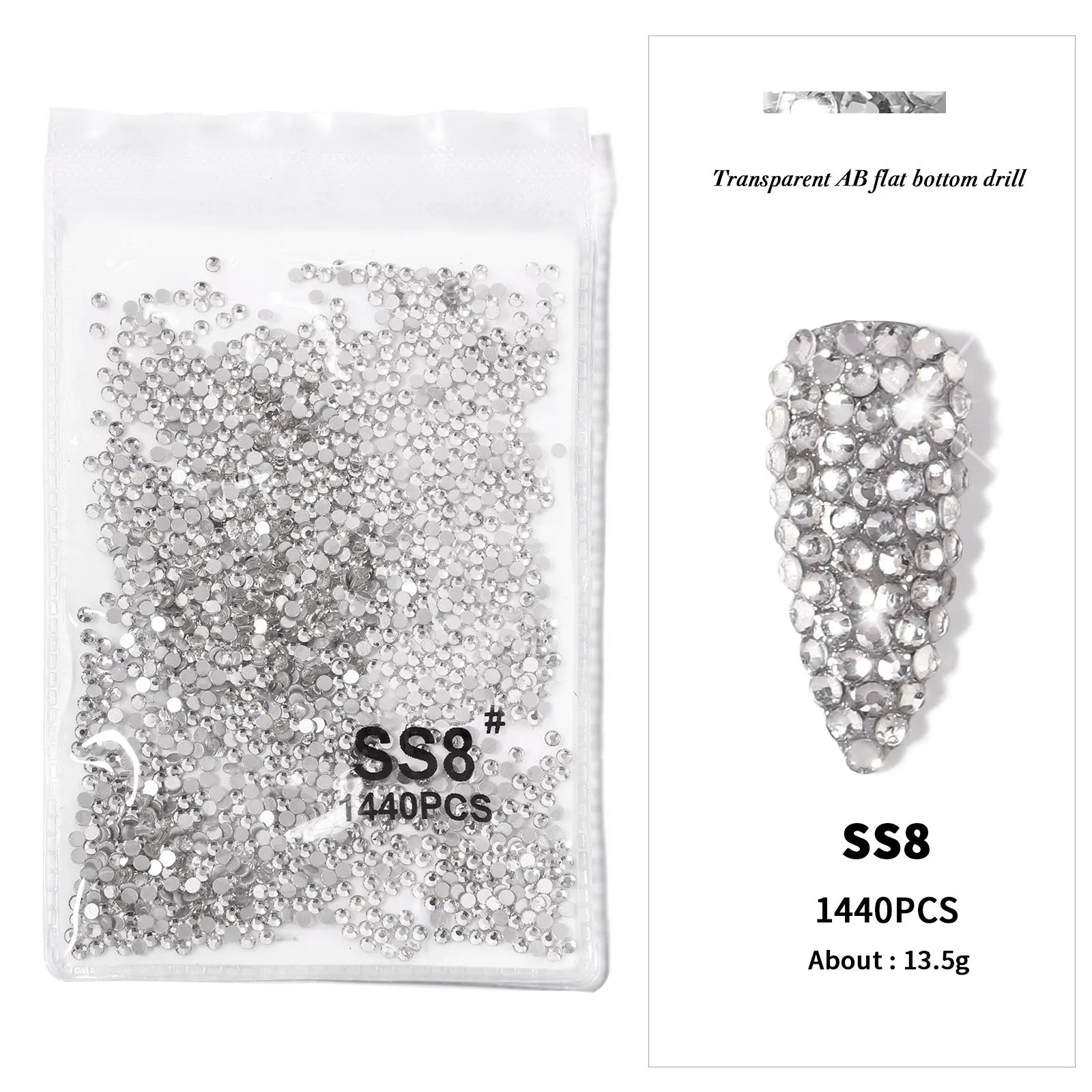 AB/Klar 1 Tasche Nagel Strass Größen SS3-SS12 1440 stücke Nagel Kunst Dekoration Flatback Glas Steine Glänzende Edelsteine DIY edelsteine