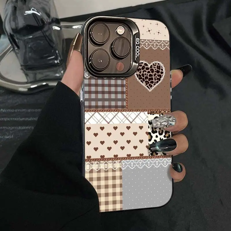 

Spliced pattern design phone case for iPhone 16 15 14 13 12 11 Pro/ Max/Plus shock-proof rear cover anti-fingerprint