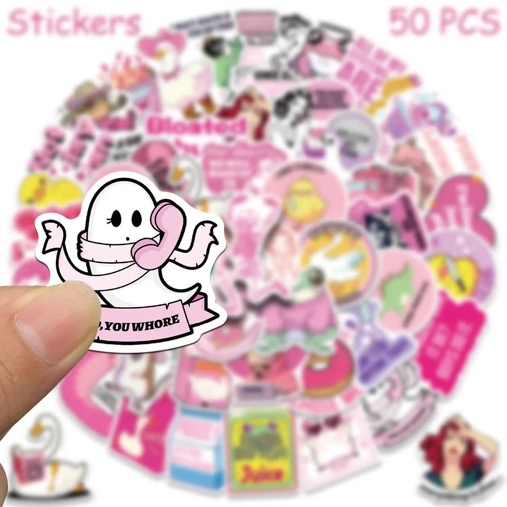 50 Stück Cartoon Rosa Lustige Aufkleber für Laptop, Scrapbook, Skateboard, Helm, Koffer, DIY Ästhetische Wasserfeste Sticker – Detail 5