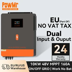 PowMr Solar Inverter Hybrid 48V 10KW MPPT 160A On Grid Off Grid Inverter Pure Sine Wave 2 PV Inputs 2 AC Outputs