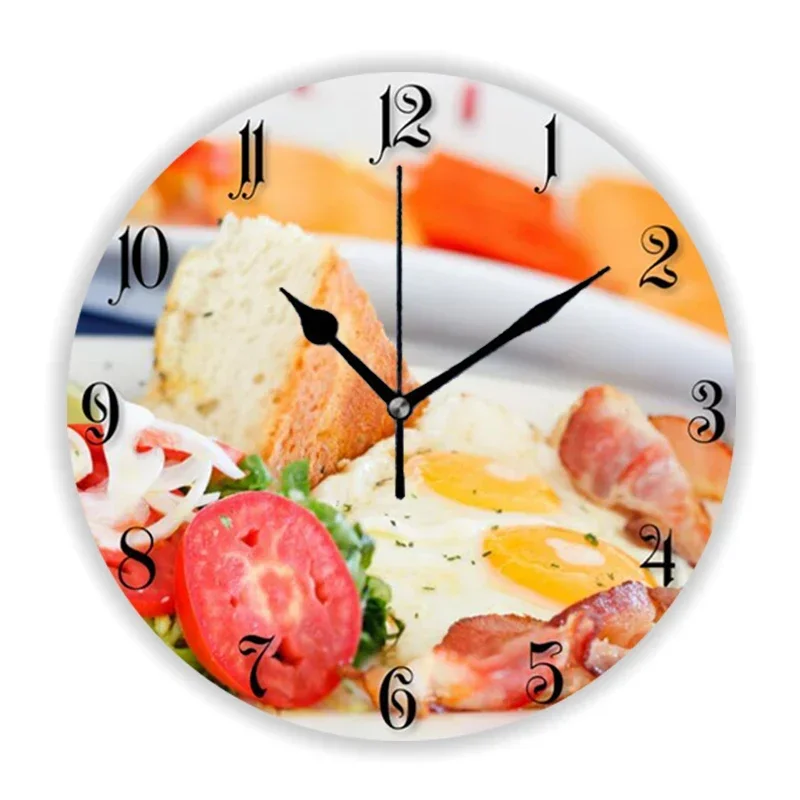 Funny Fried Egg in Pan Kitchen Wall Clock for Dining Room Decor Cute Food Breakfast Design Large Wall Watch Granny Mom Gift 35cm