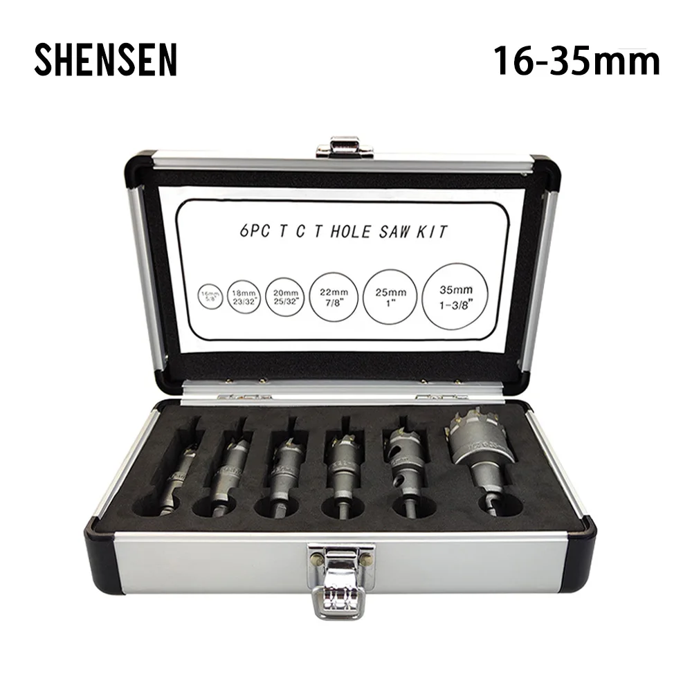 

Корона для сверления отверстий из нержавеющей стали, набор из 6 наконечников 16-35 мм, из вольфрама, для металлосплава и железа