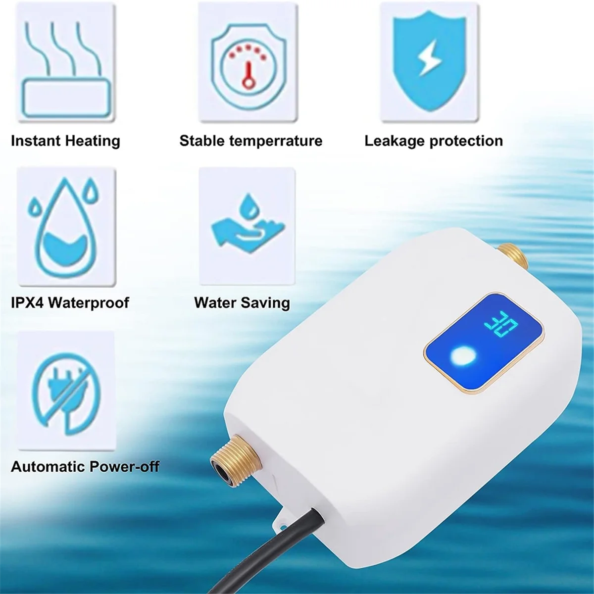 ABGU Water Heater,3500W Portable Electric Instant Hot Water Heater with Overheating Protection, for Kitchen, Bathroom EU Plug