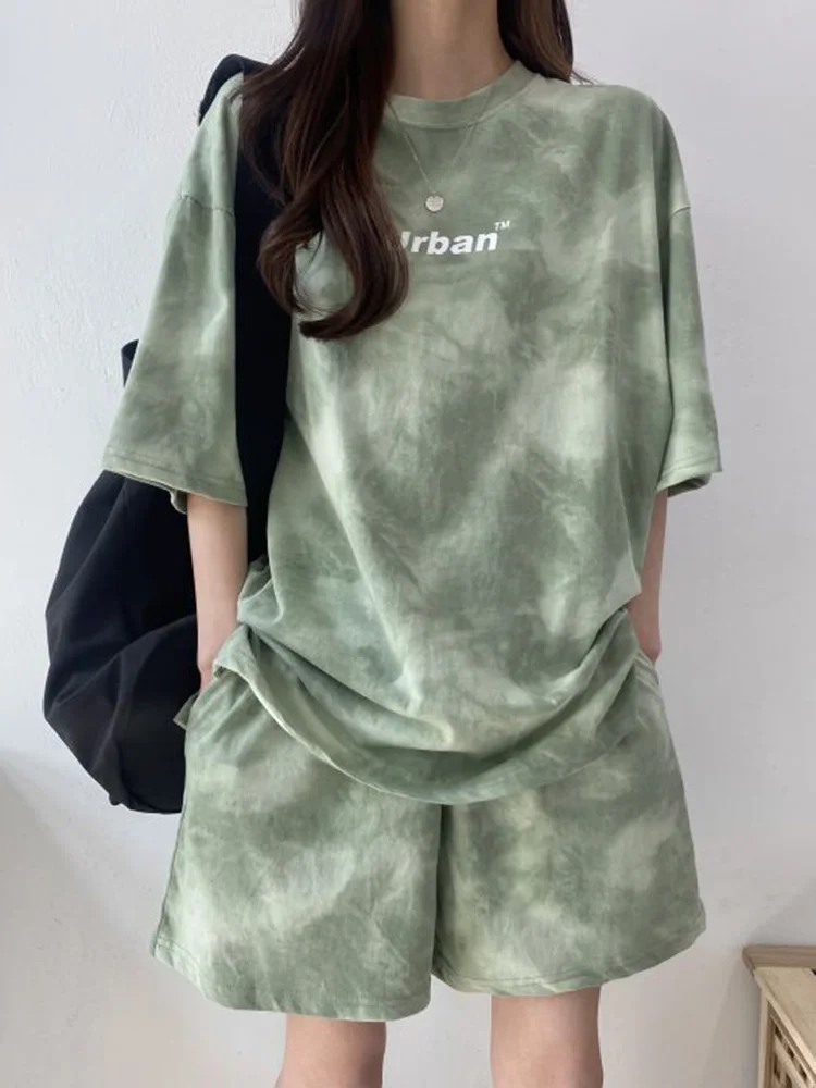 Women T-Shirt Shorts Suit Set Casual Tie Dye Loose tshirt and wide leg middle shorts with pockets female Soft Summer Shorts Sets - Image 3