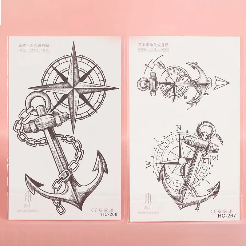 2pic Temporary Waterproof Geometric Pattern Tattoo With 3 Boat Anchor Pointers, Lasting For 1To 2Weeks,For arm and neck