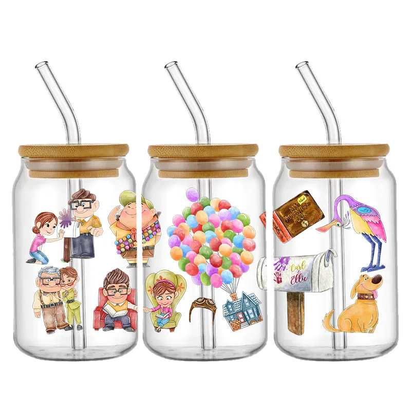 Disney Up Balloon House Wrap UV DTF Aufkleber für 16oz Cup Glass Wrap Transfer Aufkleber Custom Label DIY Logo selbstklebend