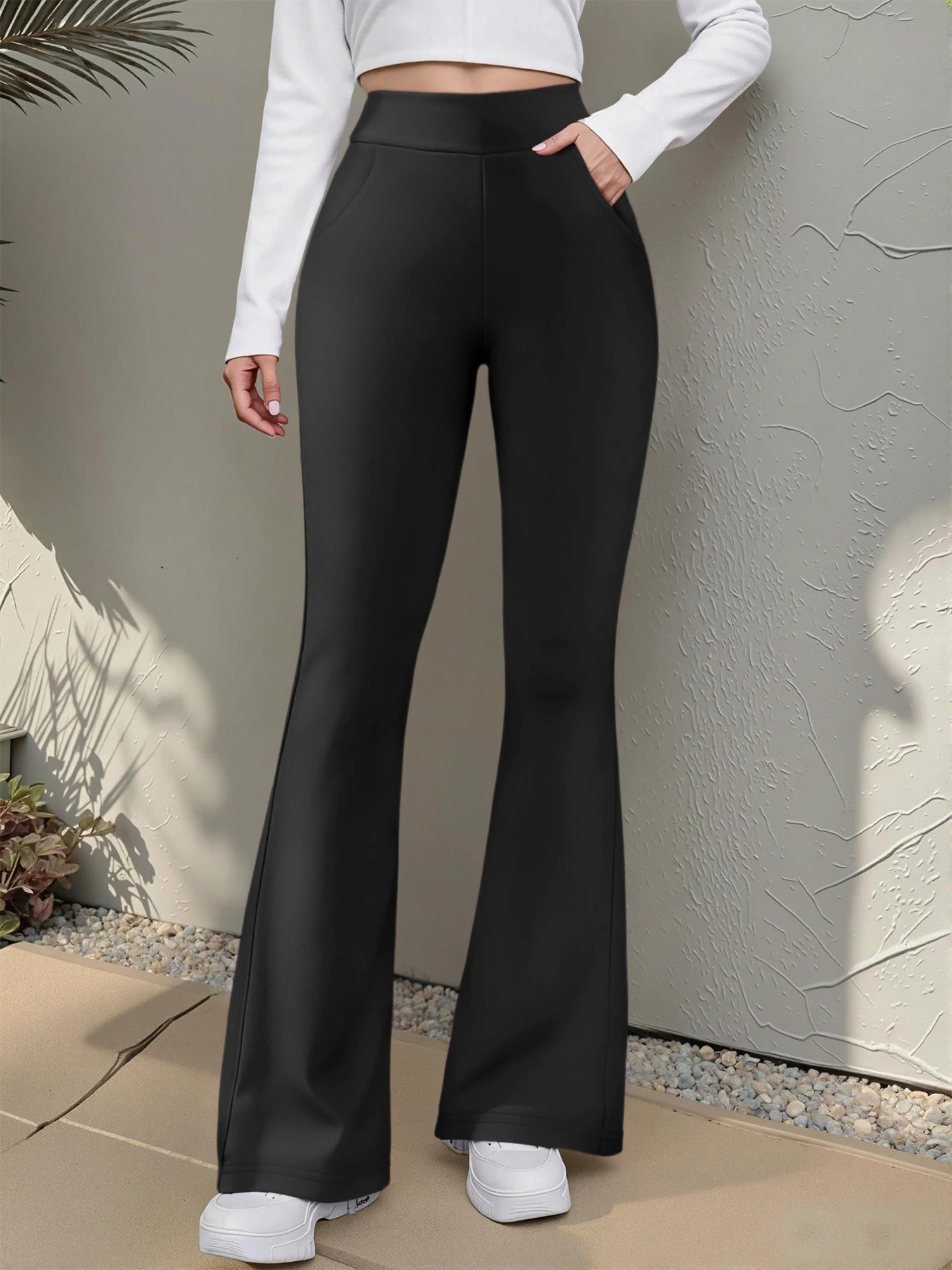 Streetwear High-Waist Flare-Hosen für Damen, dehnbare Bootcut-Leggings, Hip-Hop-Trendy-Schlaghosen mit Taschen für den Alltag. – Detail 2