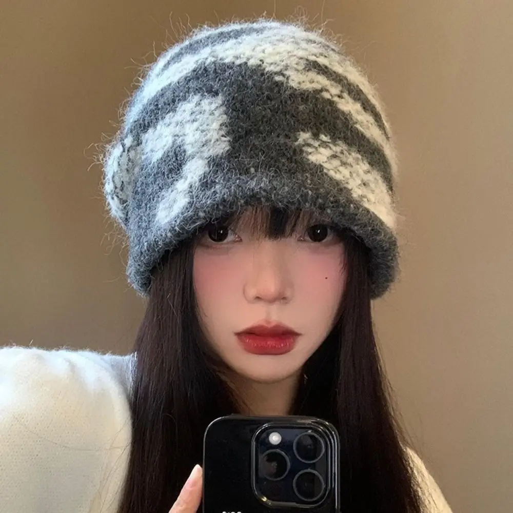 Damesmode Koude Bescherming Pluizige Mutsen Winter Warm Dikker Gebreide Muts Koudbestendig Sneeuwbestendig Garen Stapel Hoeden