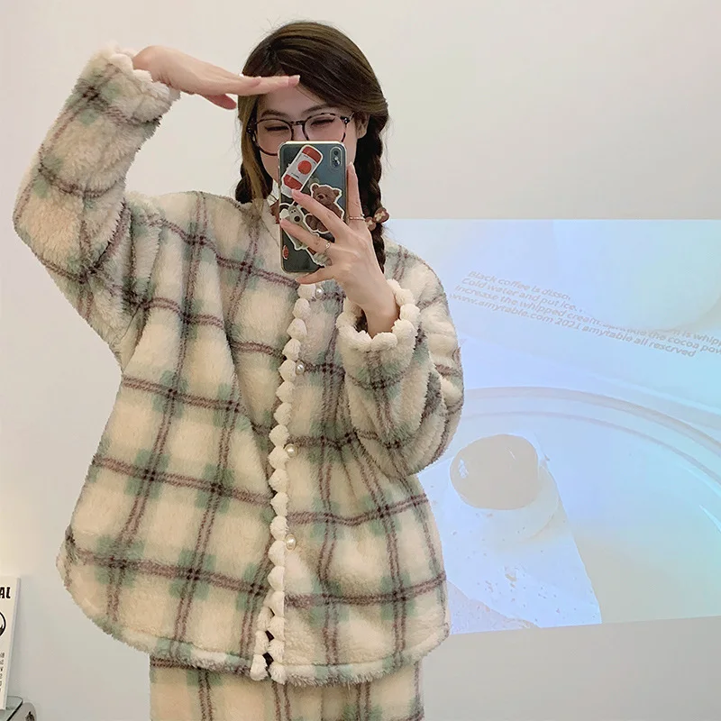Female Fashion New Women's Pajamas Homewear Suit Long-Sleeved Autumn and Winter Homewear Large Size Loose Suit Comfortable