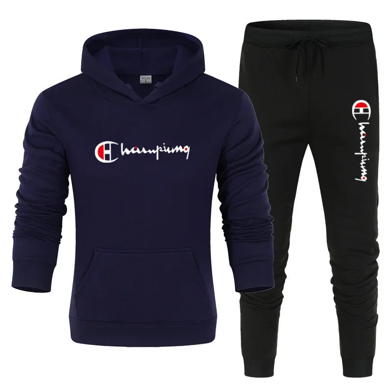 2025 Tuta da uomo Felpa con cappuccio + Pantaloni della tuta 2 pezzi Set Tuta sportiva Casual Jogger Abbigliamento sportivo 2 pezzi Set streetwear maschile