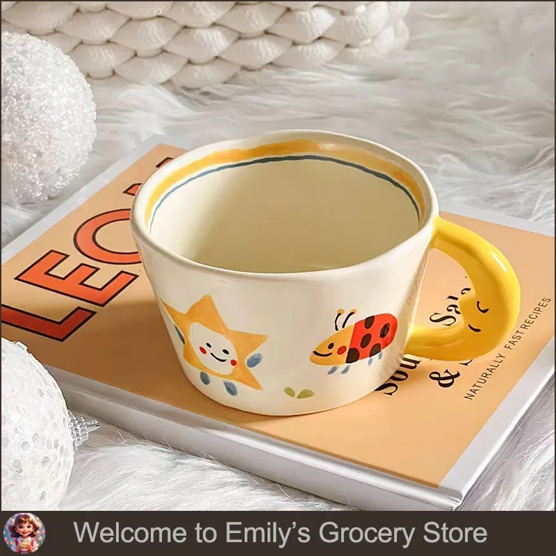 

Керамическая кружка, милая ручная роспись с лунной ручкой, креативная чашка для завтрака, кухонная посуда для напитков, кружки для чая с молоком, кофе для подарка на день рождения