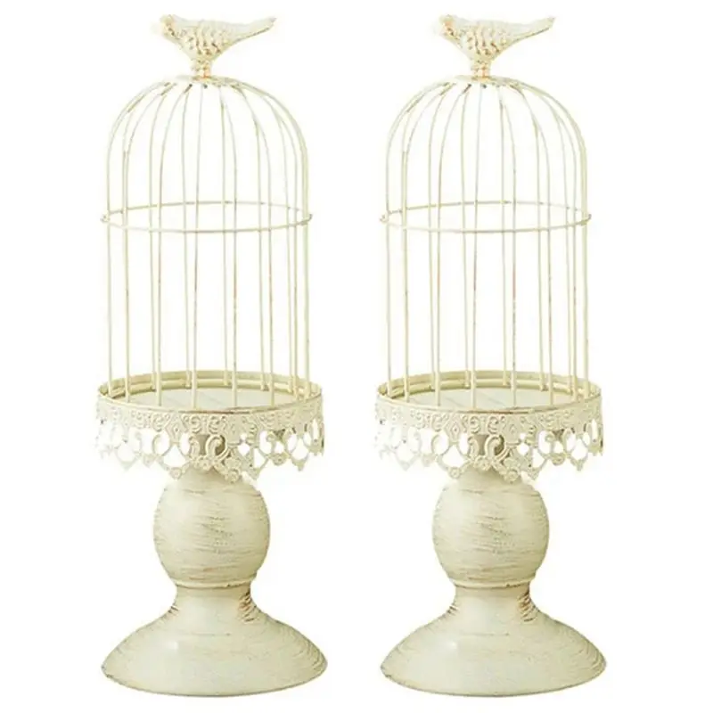 ABZC-2X Vintage Bird Cage Candle Holder Wedding Table Decoration Props Wedding Decoration Metal Iron Candle Holder,White,S