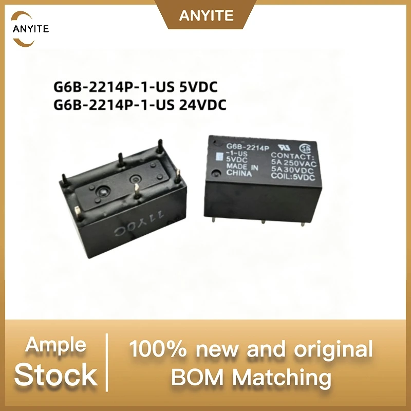 5Pcs/lot New  G6B-2214P-1-US 5VDC  G6B-2214P-1-US 24VDC G6B 2214P 1 US   5A 6PIN  5V   24V
