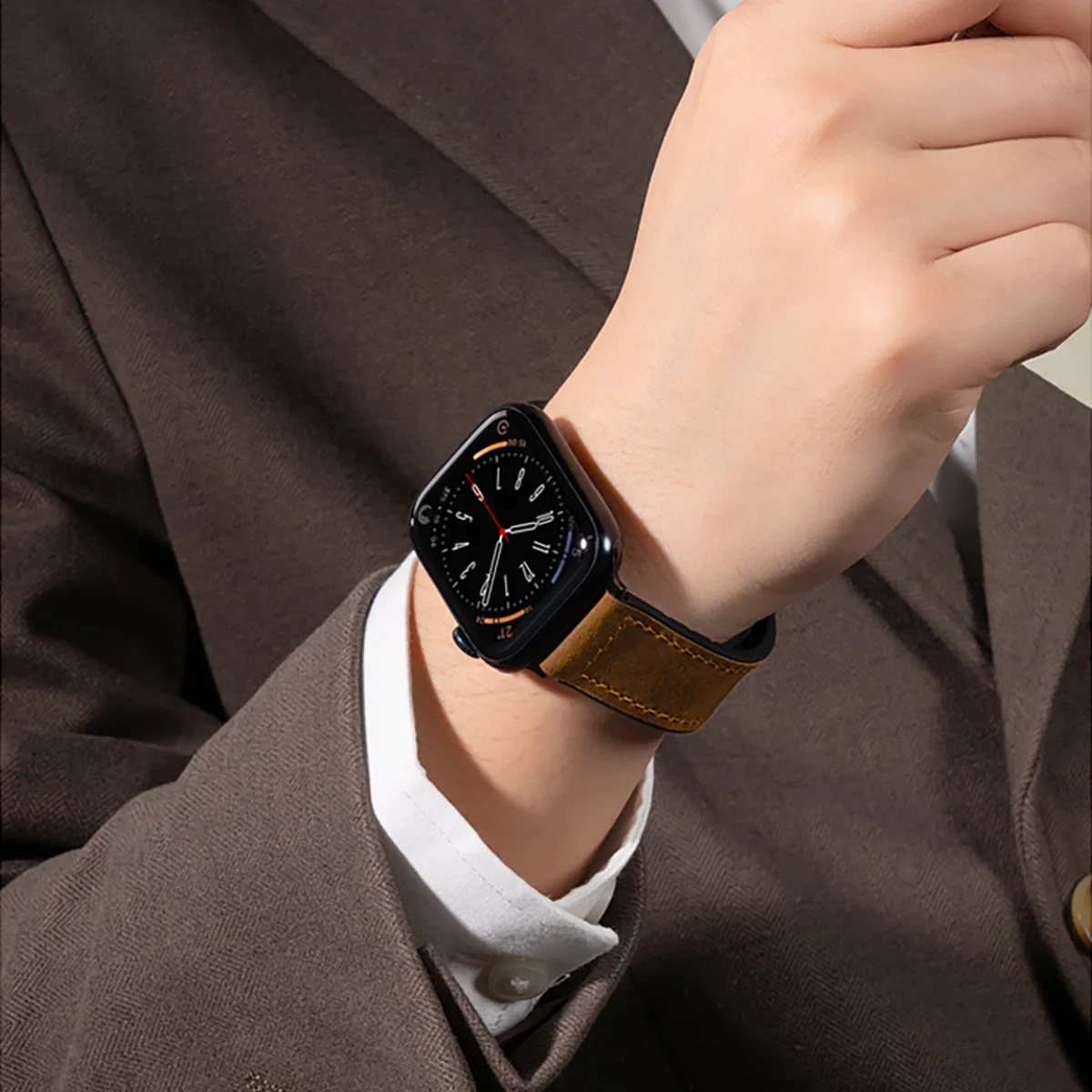 Genuine Leather Strap Compatible with Apple Watch 49mm 45mm 44mm 41mm 40mm Silicone Magnetic Band for iWatch 9 8 7 6 5 SE Ultra