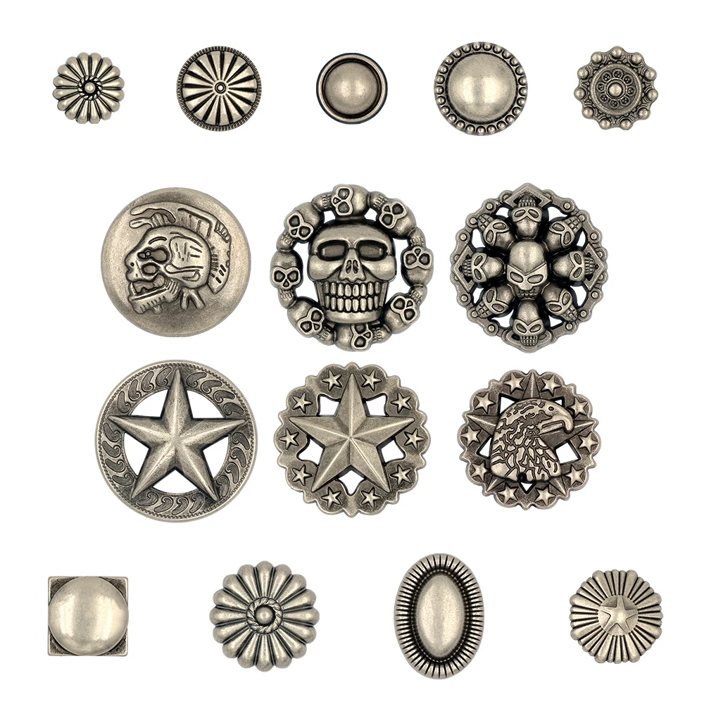 Shoe 크로크 Punk Style Accessories Halloween Charm Circular Skull Elliptical Metal Hole Sandals Detachable Decorations 15 Pcs 1 Set