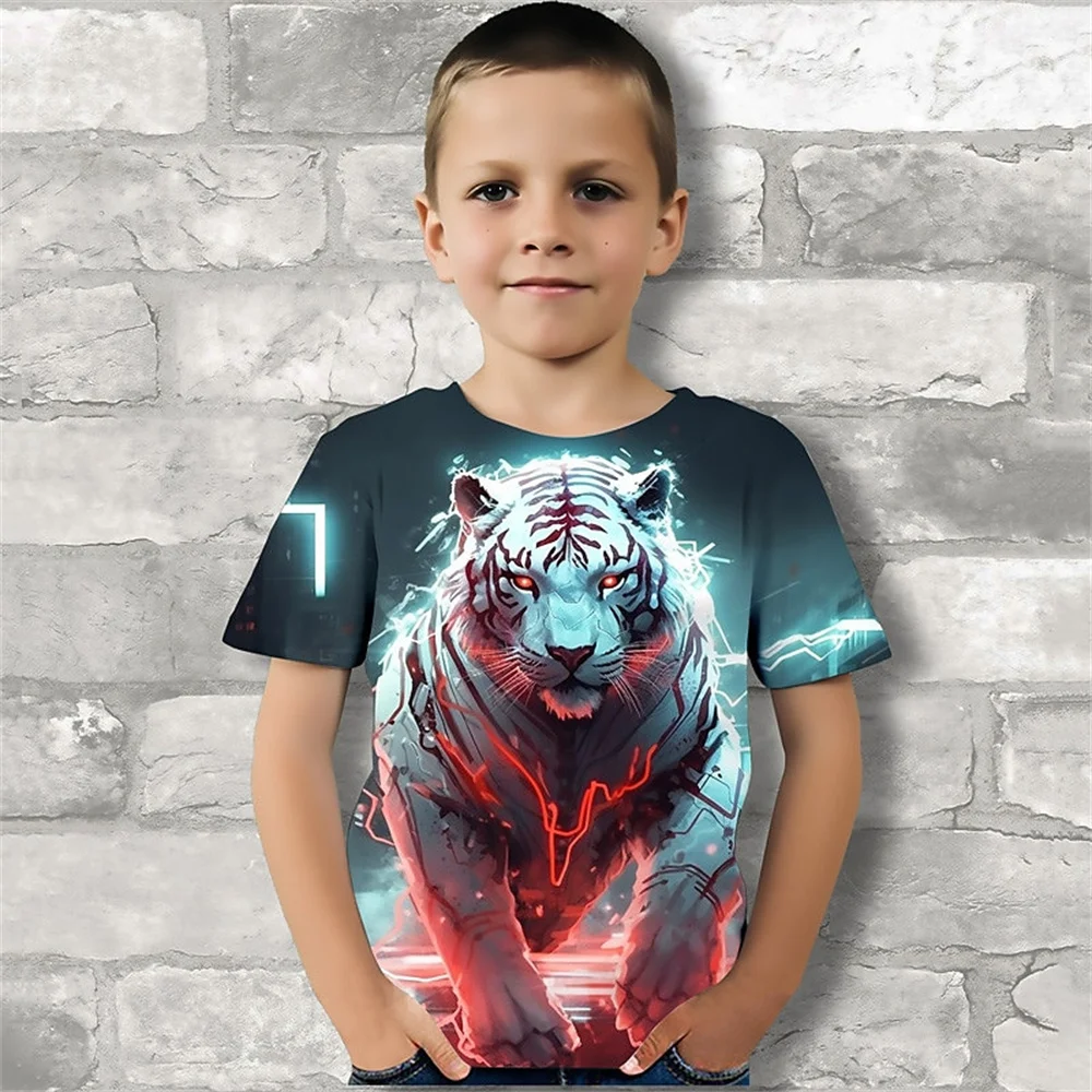 2025 Retro Animal Tiger Funny 3d Print Boy Birthday Clothes Retro Boy T Shirts Kids T Shirt For Boys Short Sleeve Top Tee