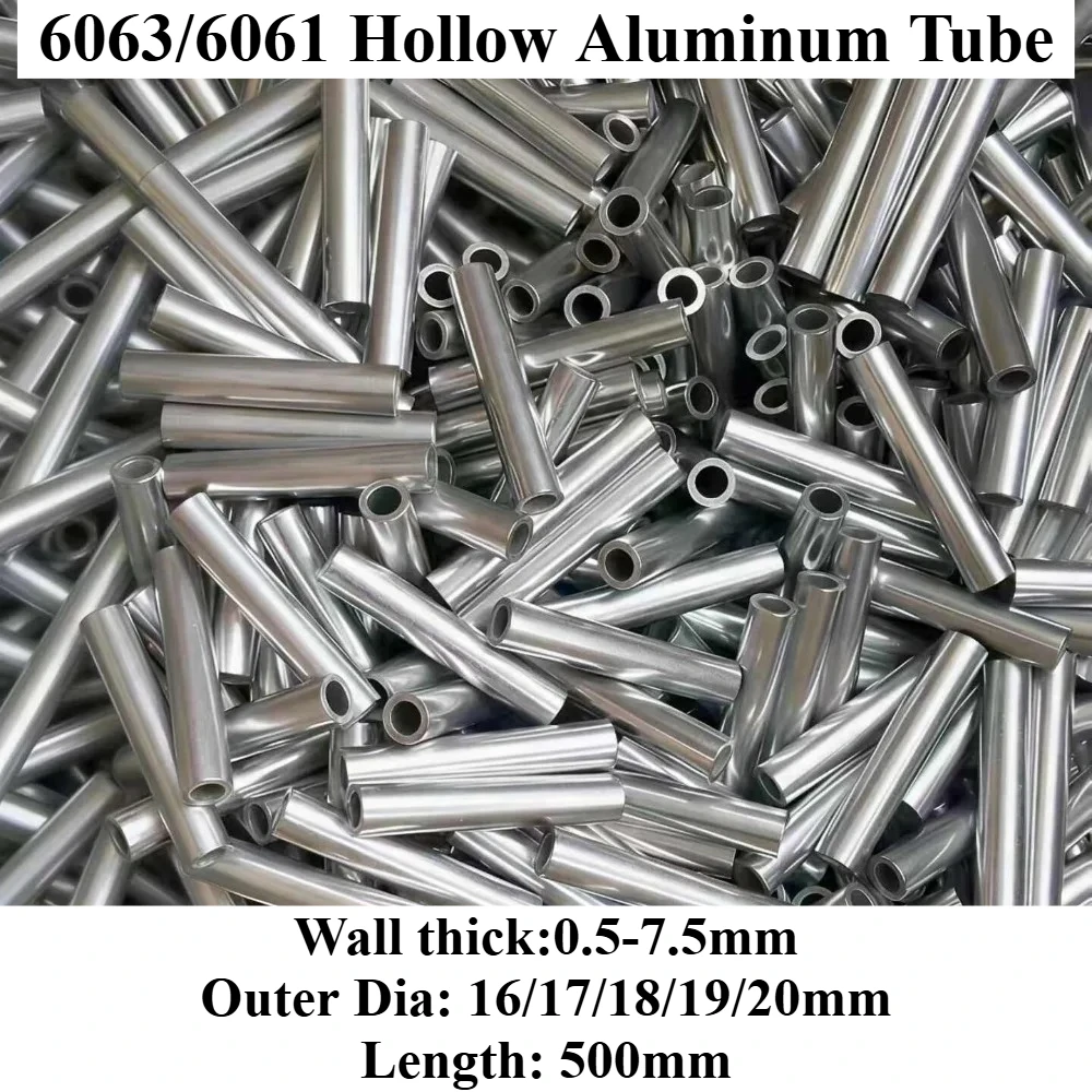 1Pc 6061&6063 Hollow Round Aluminum Tubing L=500mm Outer Dia 16‑20mm Wall 0.5‑8mm Light‑Weight Aluminum Alloy Pipe Zero‑Cut