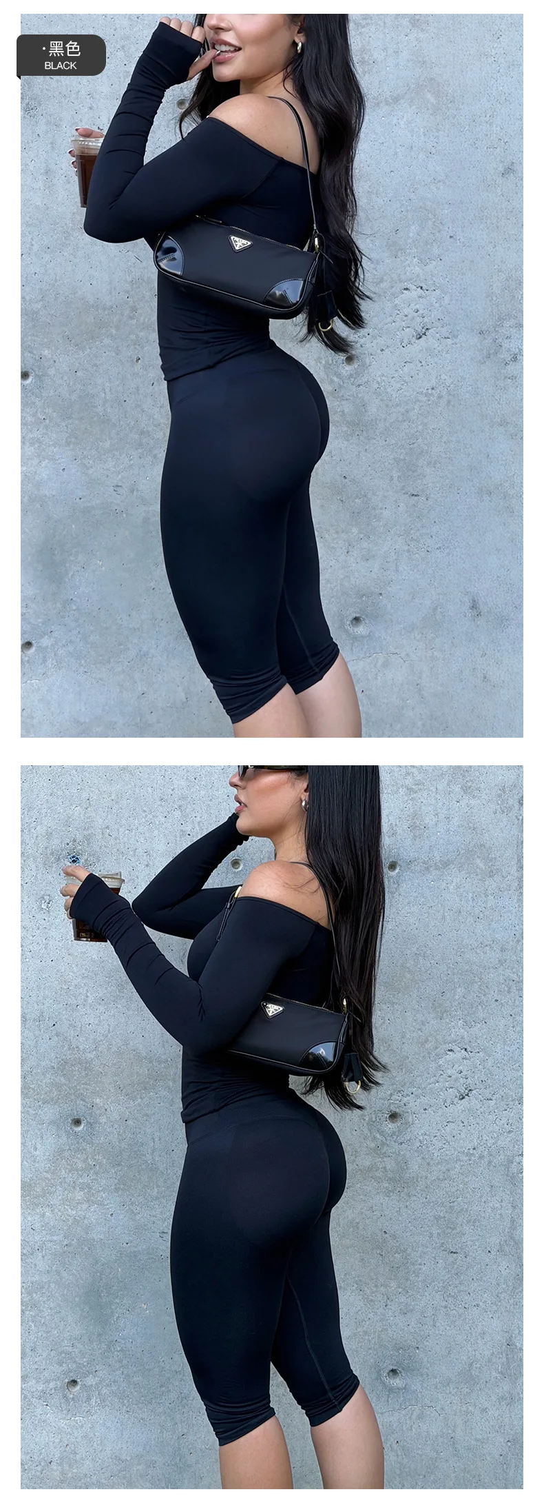 Denyf Neues, schulterfreies Langarm-T-Shirt-Set, feuchtigkeitsableitend, hochelastisch, schnelltrocknend, für Fitnessstudio, Fitness, Laufen, Yoga, Outdoor-Aktivitäten – Detail 6