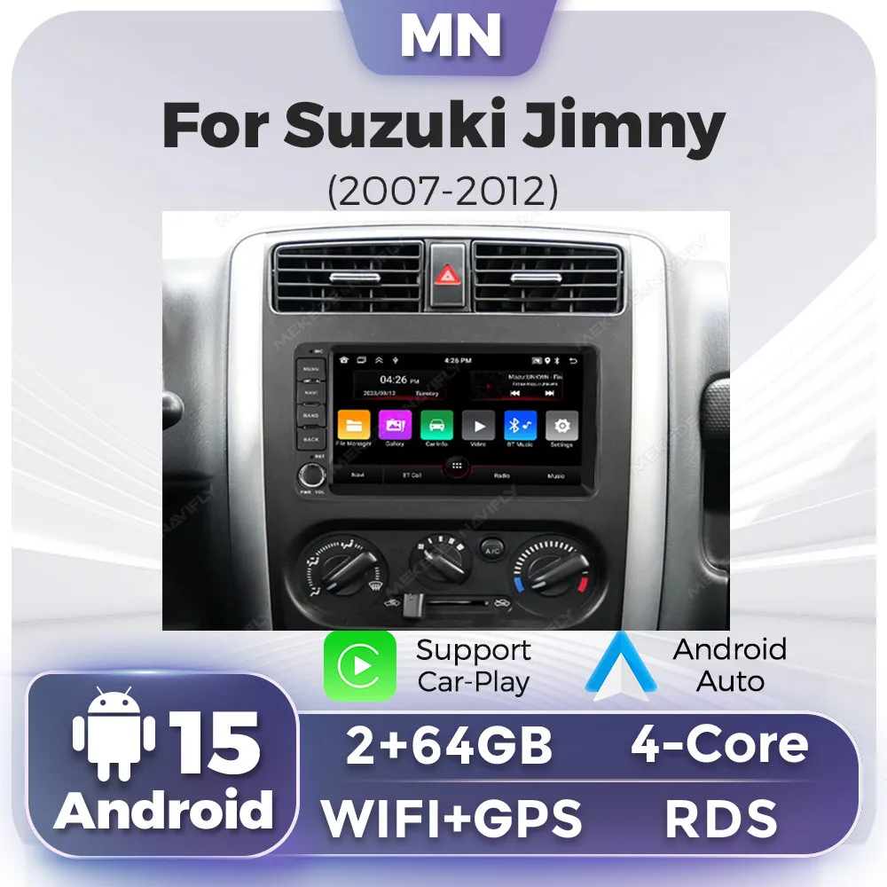 2026 New Android 15 Car Radio Wireless Carplay Screen For Suzuki Jimny 2007-2015 GPS Navigation Wifi RDS Auto Multimedia Player