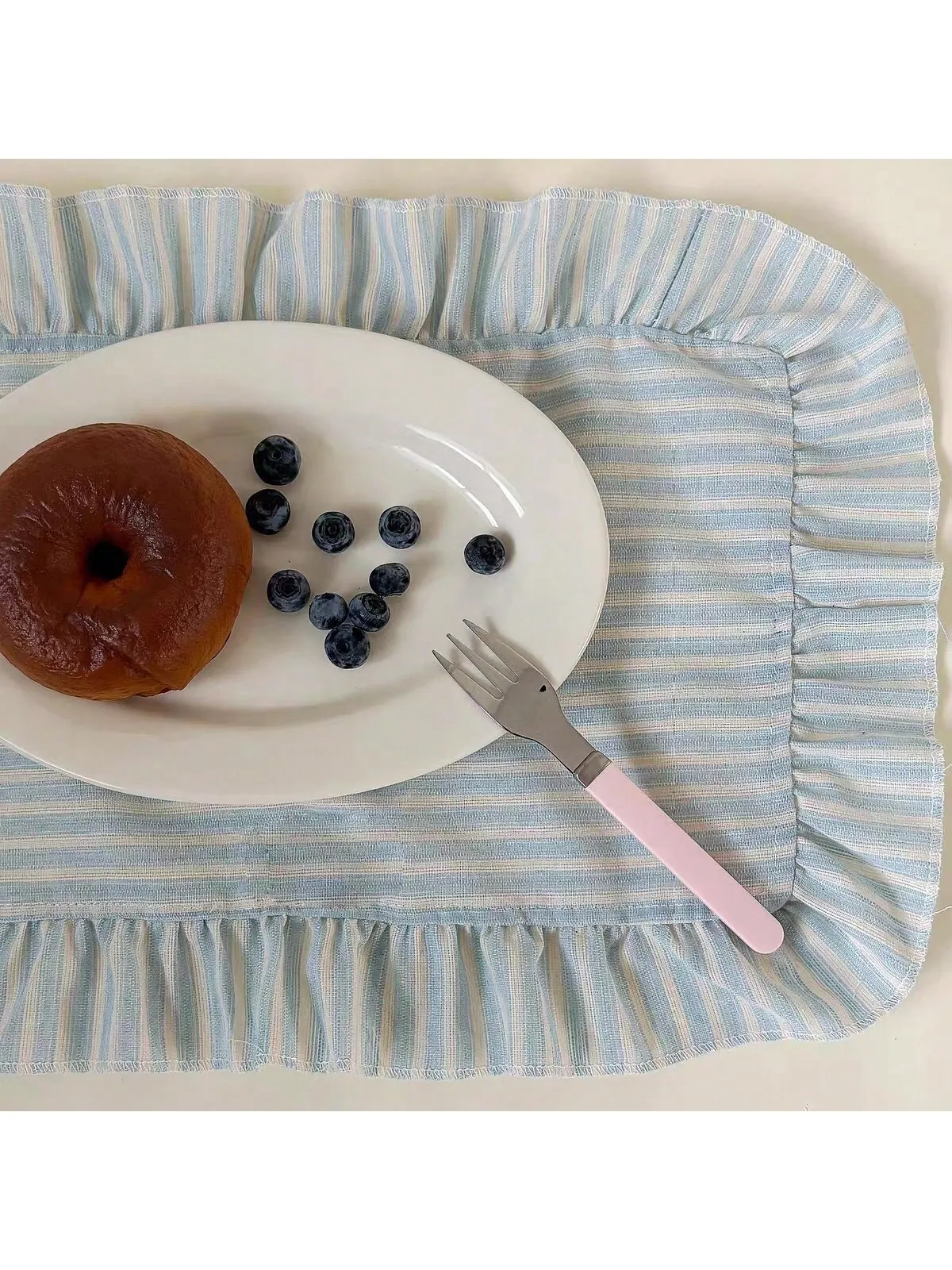 

35x45cm Pink Blue Stripe Ruffle Placemat Set Cute Table Decor for Kitchen Dining Room Breakfast Party Napin