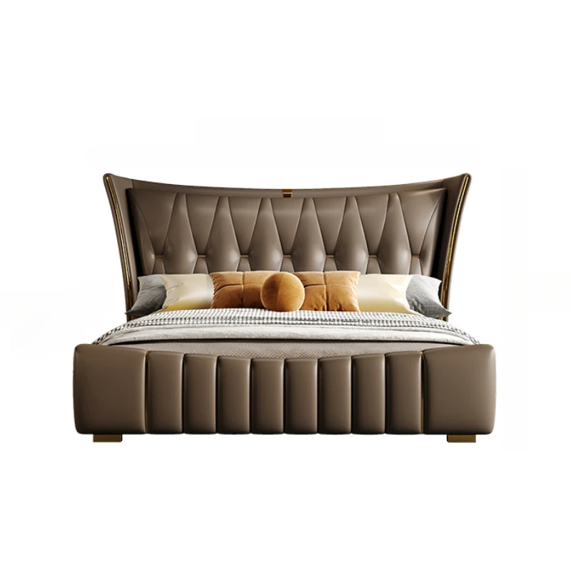 Leather Modern Bed Simple Designer Bedroom Cream Wind Wedding Bed Artromantic High Quality Letto Matrimoniale Hotel Furniture
