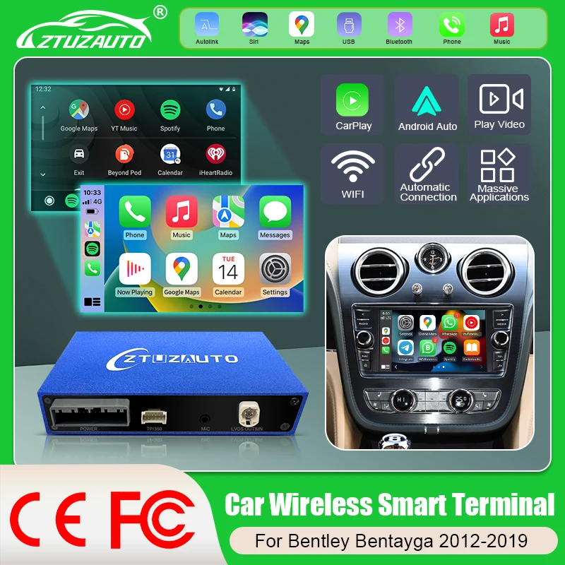 Wireless CarPlay For Bentley Bentayga 12-19 Android Auto Airplay Mirror link Retrofit Car Ai Box Multimedia USB Navigation DSP