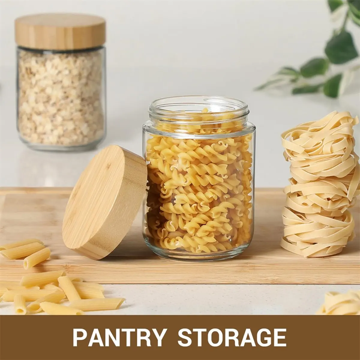 COFA 4pack Glass Jars with Airtight Lid 16oz over Night Oats Container with Bamboo Lids Glass Snack Storage Salad Jars,Yogurt