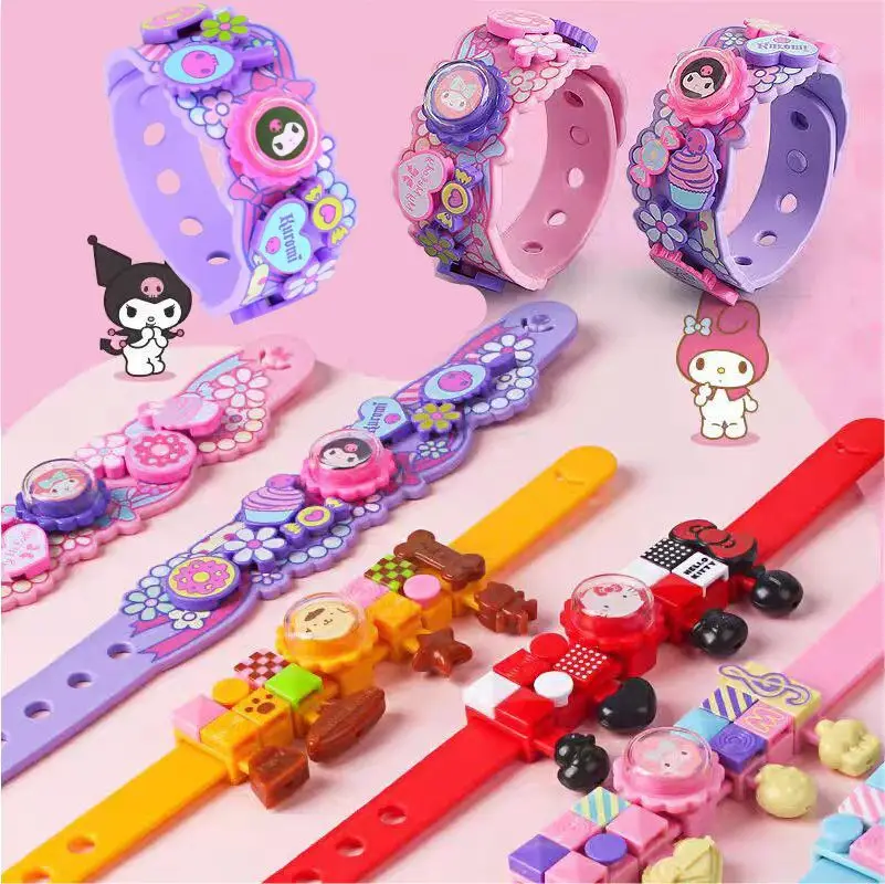 Genuine Hello Kitty Melody Kuromi Building Block Bracelet Cute Kids Assembled Creative Decoration Toys Children\'s Birthday Gift