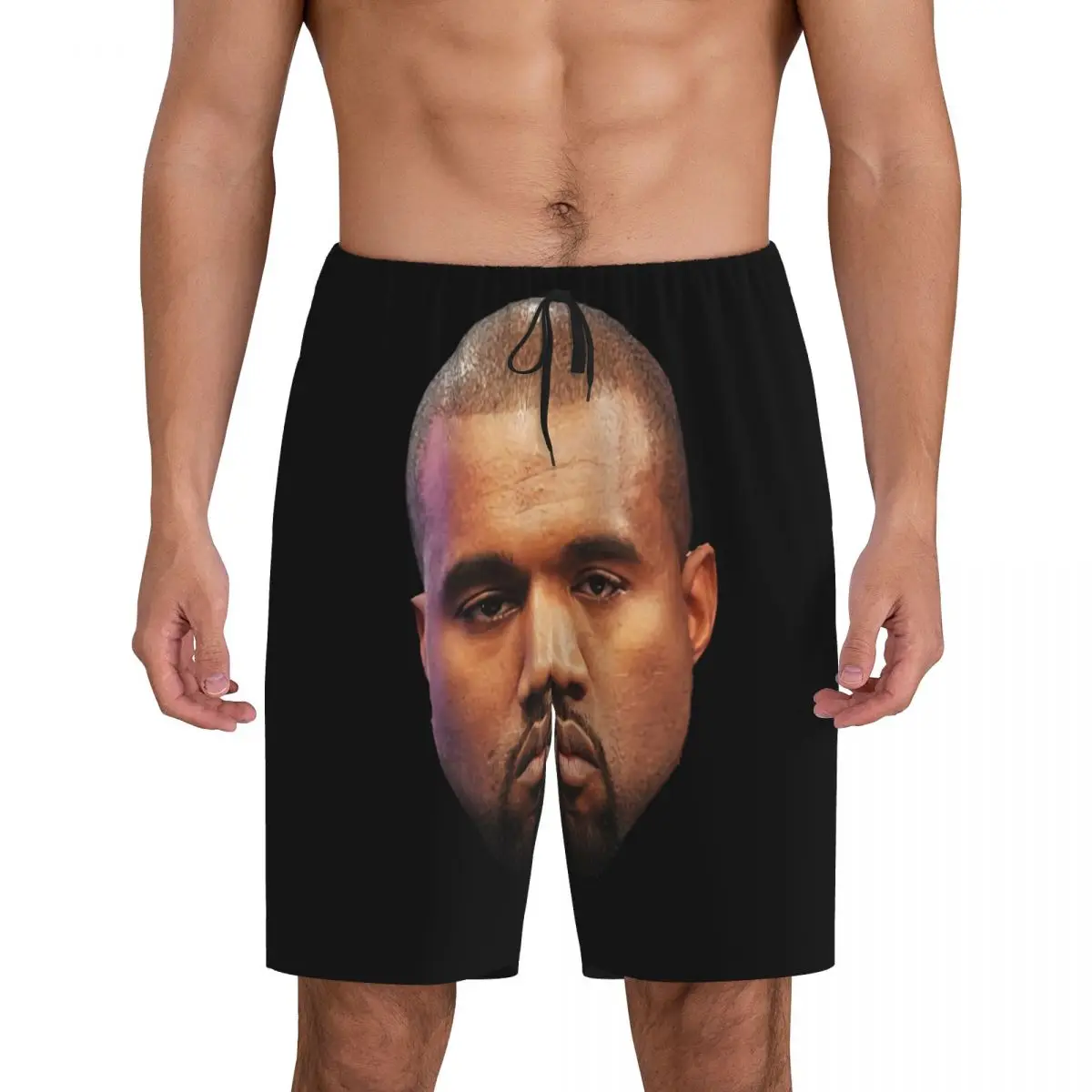 Custom Funny Kanye West Meme Pajama Shorts Sleepwear Men Elastic Waistband Rapper Music Producer Sleep Short Pjs with Pockets