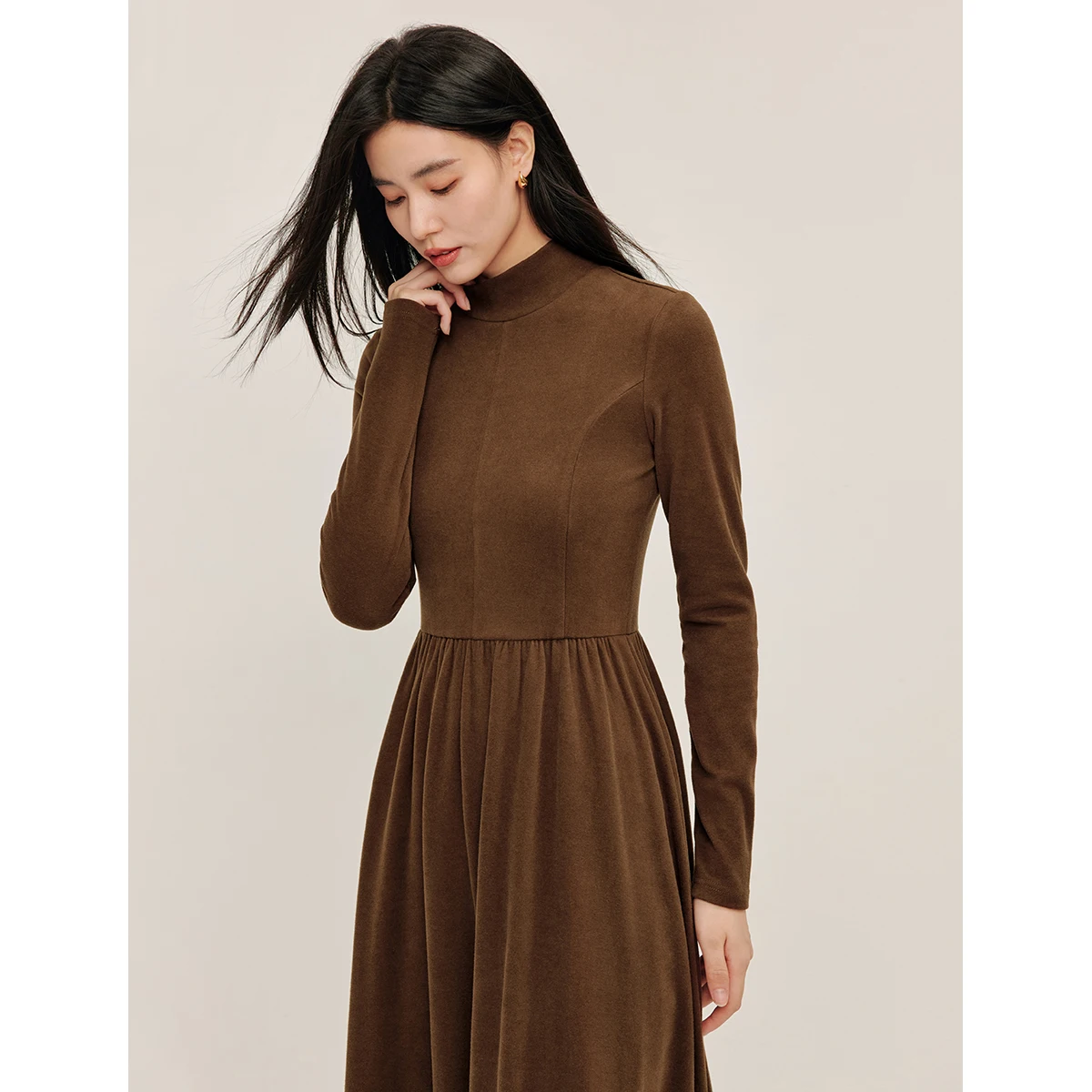 Inman roupa interna gola alta camada base vestido 2025 inverno feminino nova versátil malha manga longa saia longa