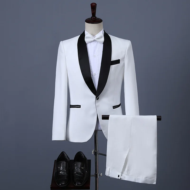 

HH92 Men's three-piece suit Korean style suit Slim white professional groomsmen suits With bow tie