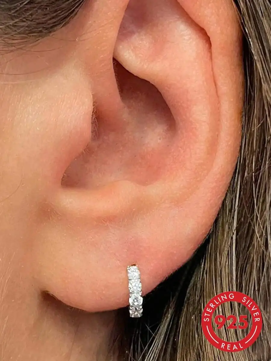 

1pc 925 Sterling Silver Zirconia Ear Cuff, Unisex, Suitable For Daily Wear