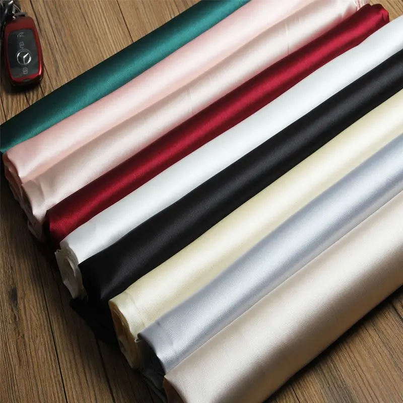 Elastic Polyester Satin Fabric Smooth By Meters Pajamas Clothing Cheongsam Sewing High Density Plain Soft Cloth Silky Breathable