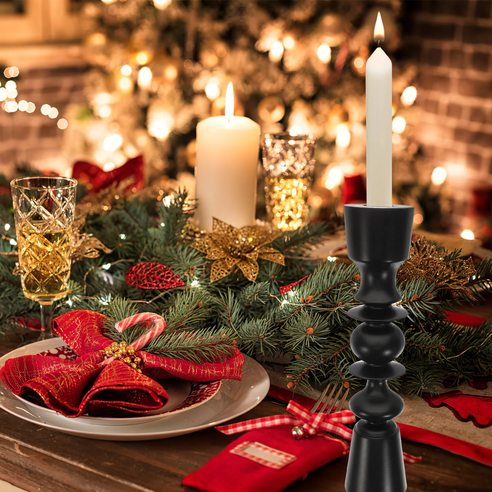 

Retro Wooden Candlestick Holder Vintage Style Rustic Tealight Decor for Home Bedroom Living Room Party Natural Wood Craft