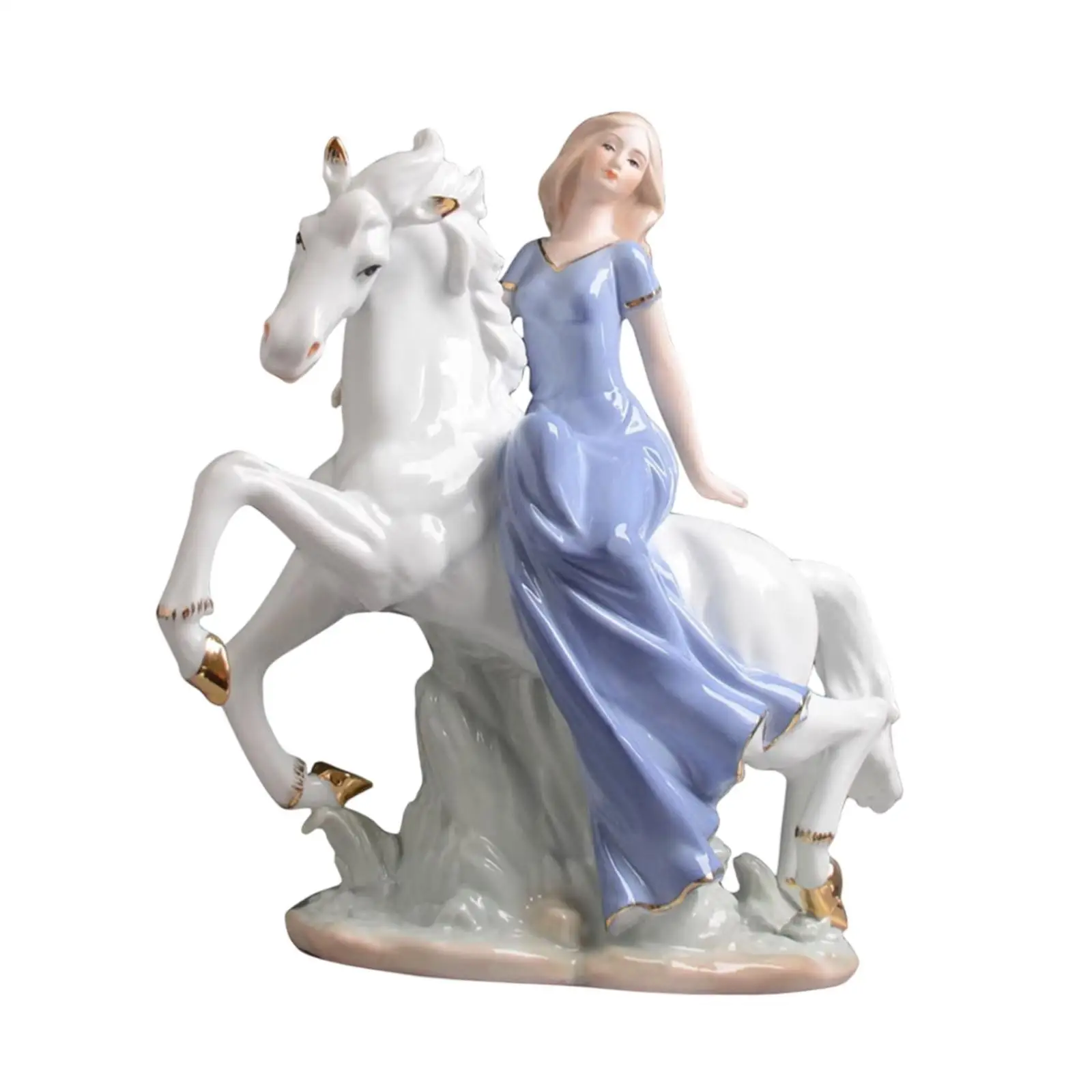 Ceramic Figurine for Home Decor Artwork Gift Horse Riding Girl Statue for Hallway Housewarming Office Bedroom Table Centerpieces