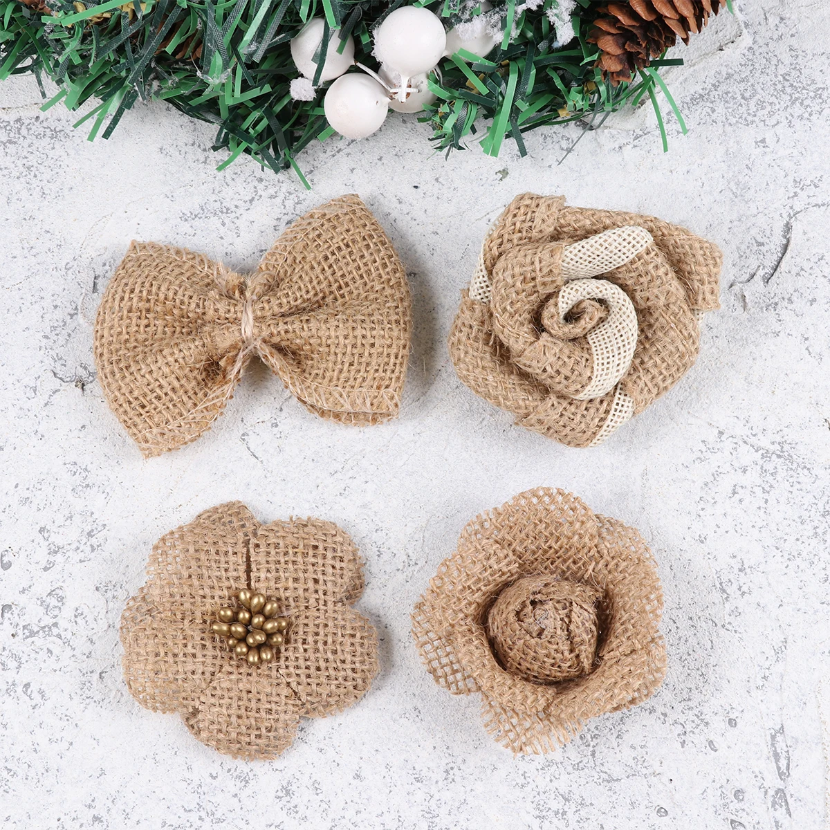 

24pcs Linen Flowers DIY Craft Christmas Decoration Wedding Party Supplies Hat Flower Accessory (6 Styles)