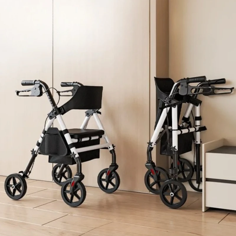 

Foldable Sit /Push Walker /Shopping Basket&Adjustable Handles‌ Shopping Cart 440lbs Heavy-Duty Senior Mobility Rollator Walkers
