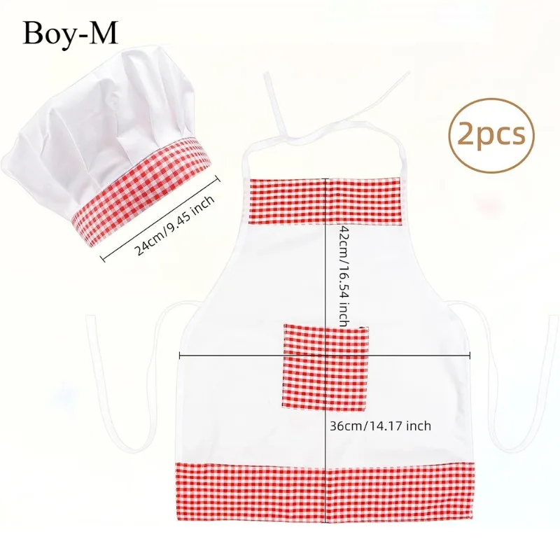 Red Gingham Baby Chef Costumes Newborn Photography Props Heart Apron Hat Sets Cute Infant Baker Outfits Studio Accessories view 3