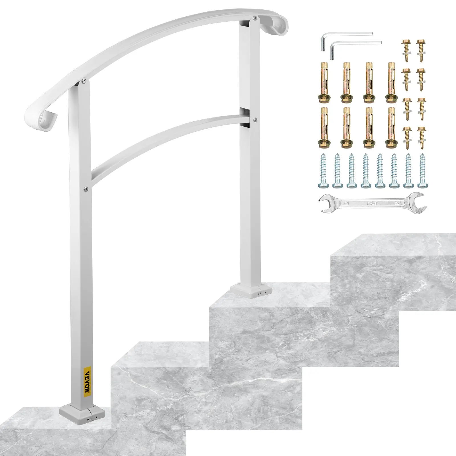 

3-Step Handrails For Outdoor Steps Fits 1 Or 3 Steps Matte White Stair Rail Wrought Iron Handrail With Installation Kit Hand