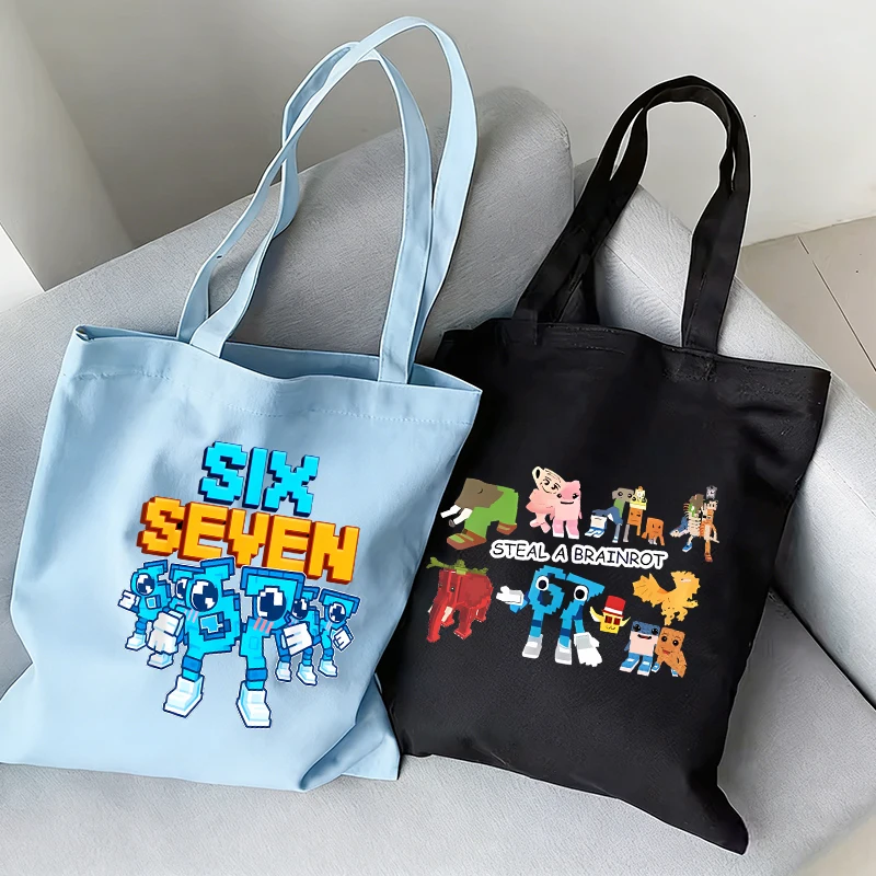 

Steal A Brainrot Large Capacity Canvas Shoulder Tote Bag Cute Anime Folded Simple Casual Handbag Reusable Shopping Bag Game Gift