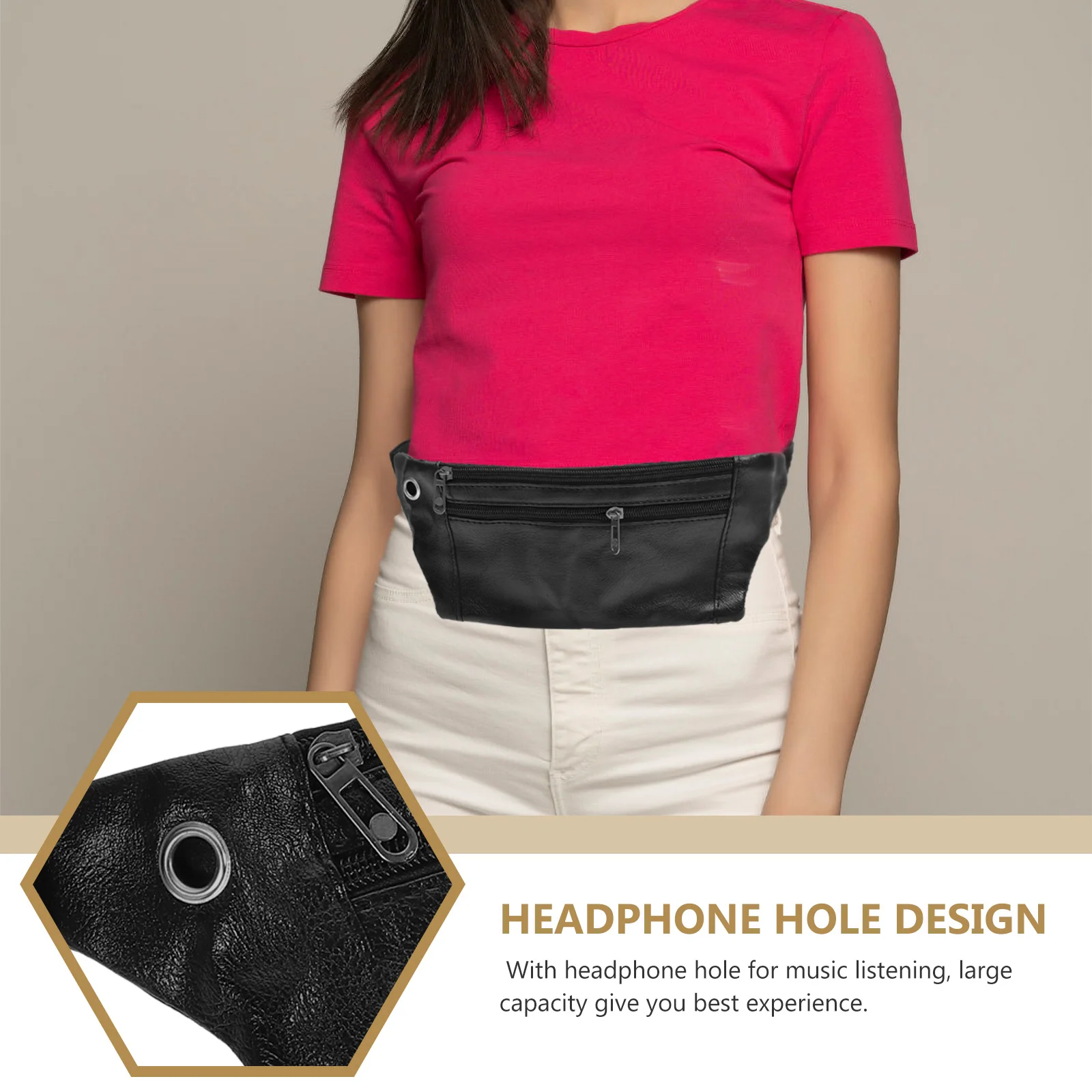 

PU Waist Bag Black Casual Outdoor Fanny Pack Sports Workout for Hiking Jogging Climbing Camping Waist Pouch